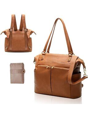 Stylish Convertible Leather Diaper Bag Tote & Backpack - Versatile Baby Bag